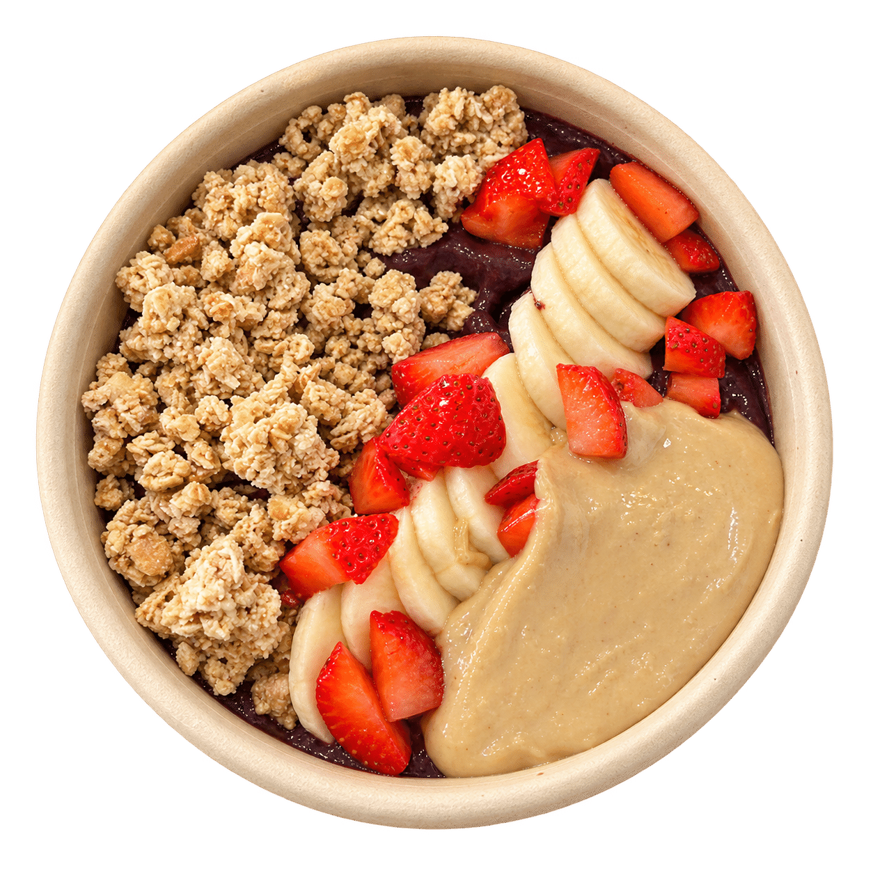 Açai bowl Peanut Lovers con banana, fragole, granola e burro di arachidi di Very Açai a Roma